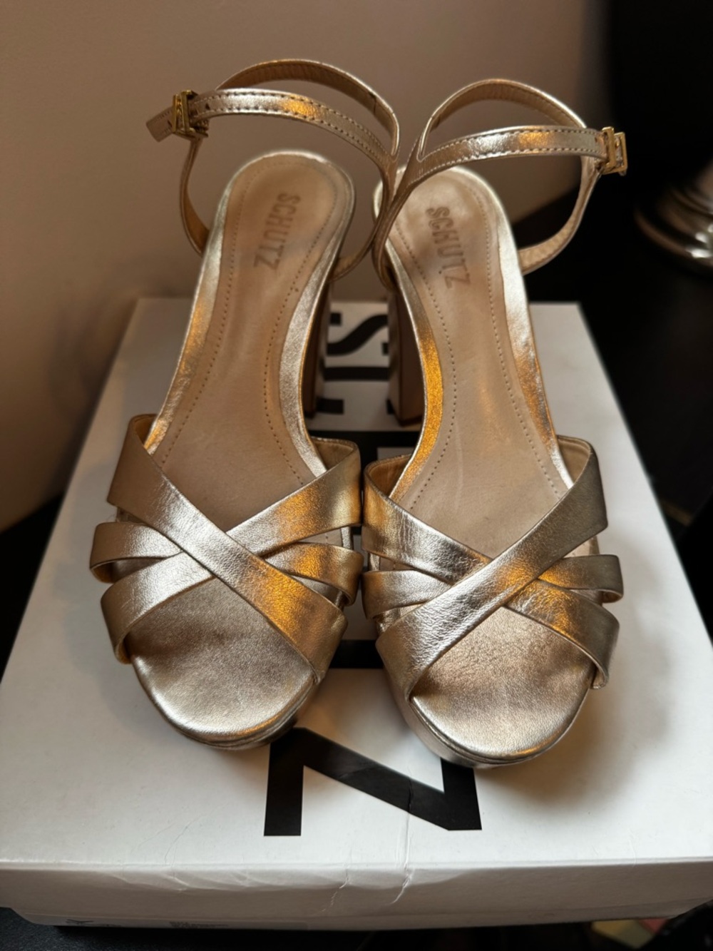 SCHUTZ Gold Metallic Platform Heels - Picture 2 of 6